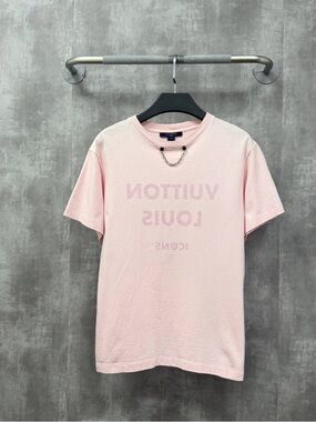 Authentic Louis Vuitton Pink Crewneck Tee with Silver Chain Detail